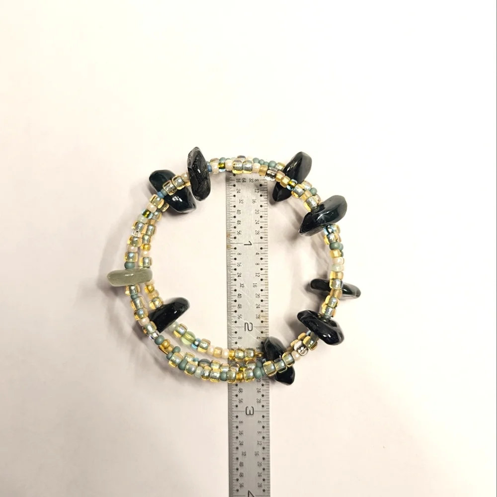 Green Stone Beaded Memory Bracelet